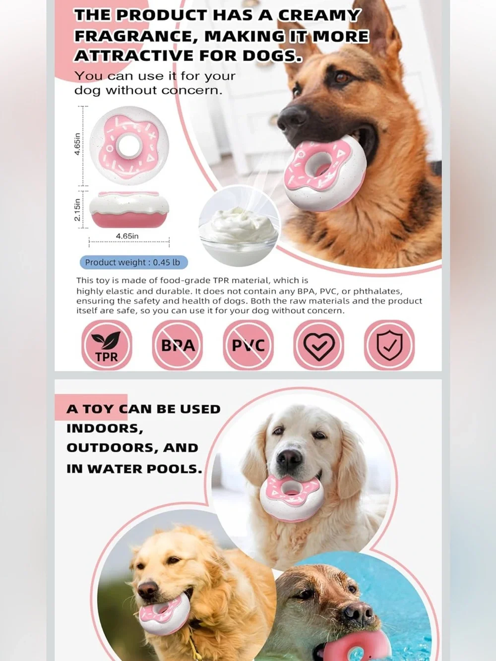 Cream-Scented Pink Donut Dog Chew Toy – Safe TPR Treat Dispenser
